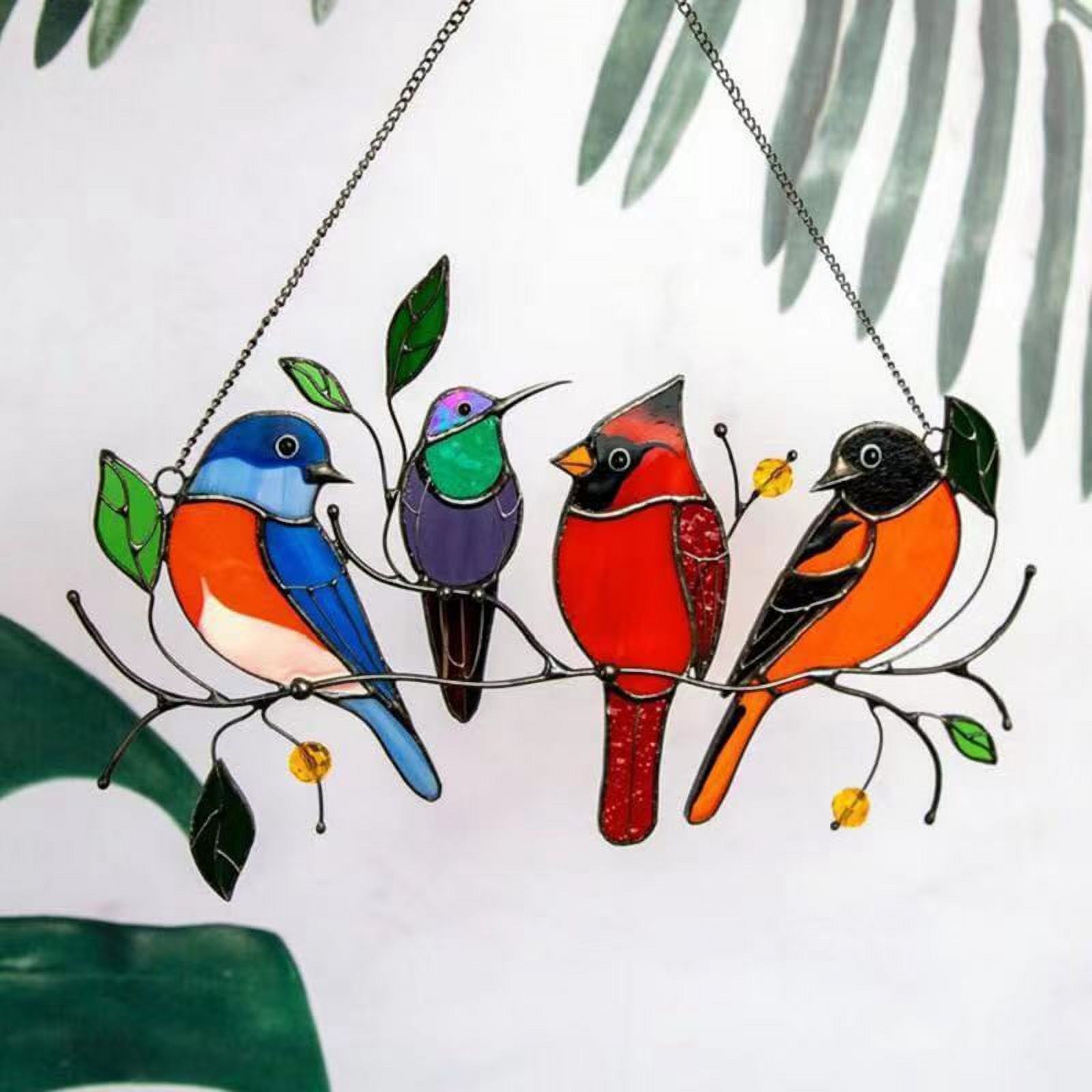 Multicolor Birds On A Wire High Stained Ornament Glass Suncatcher Window Panel,Bird Series Hanging Ornaments Pendant Home Decoration,Home Decor Gifts For Bird 1PC - image 3 of 10