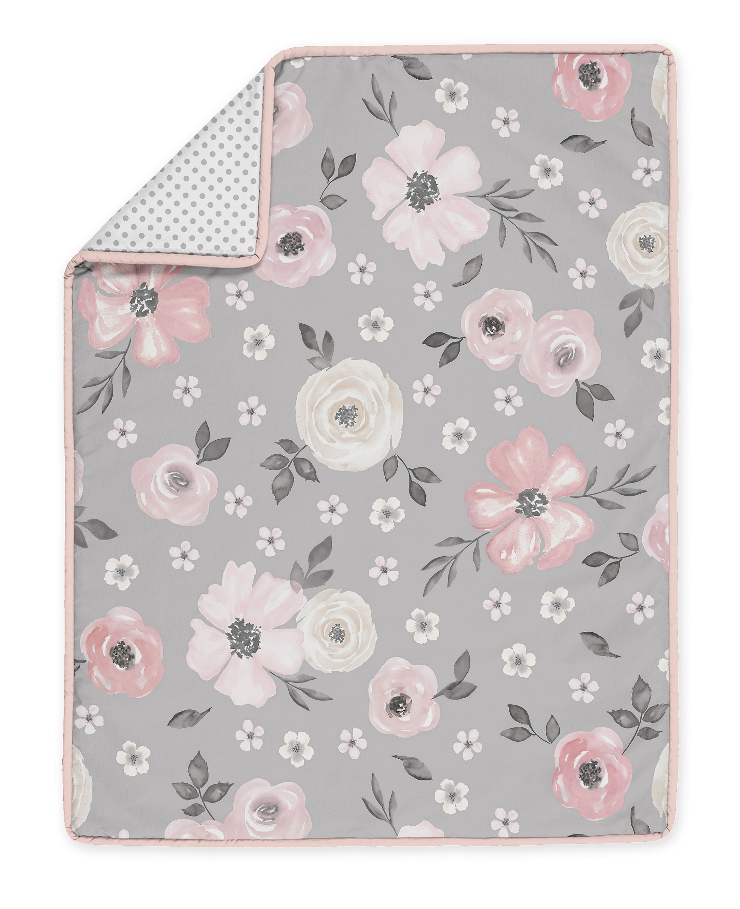 Sweet Jojo Designs Watercolor Floral Grey and Pink 4 Piece Crib Bedding Set
