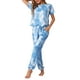 thumbnail image 2 of Conjunto de pijamas para mujeres INSPIRE CHIC, ropa de dormir suave, camiseta de teñido anudado con pantalones, atuendos de sudadera con bolsillo, 2XL azul, 2 of 6