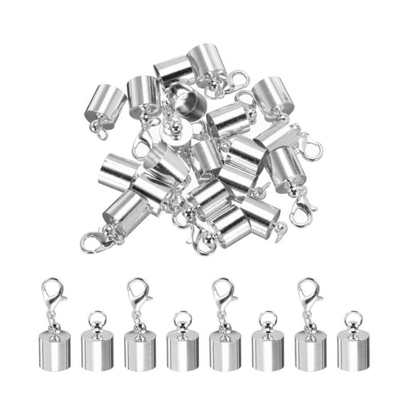 Uxcell 10Pcs Cord End Caps, 9.5mm End Caps Barrel Beads Kumihimo End Caps Iron for DIY Craft (Silver)