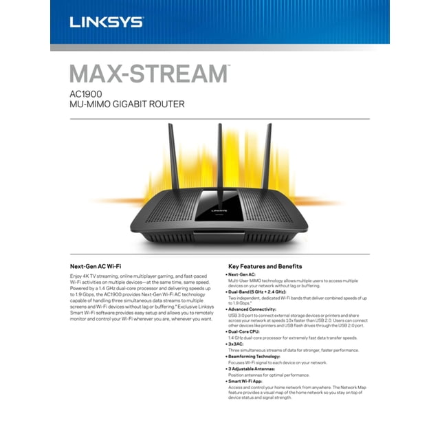 Image result for Linksys Ac1900 Wireless Router Linksys EA7500 AC1900 Dual-Band WiFi ...