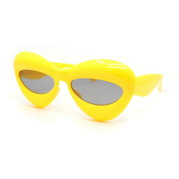 Girls Kids Size Bubble Thick Bloated Plastic Cat Eye Sunglasses Yellow - Black