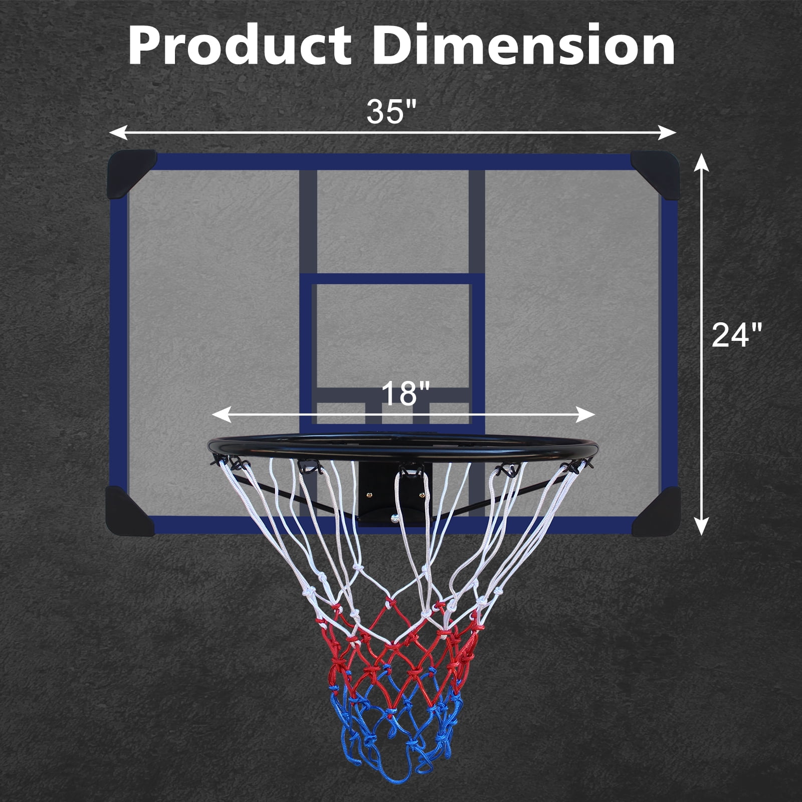 KL KLB Sport 35” Basketball Backboard and Rim Combo, Wall Mounted Basketball Hoop with Shatterproof Backboard for Outdoor Indoor