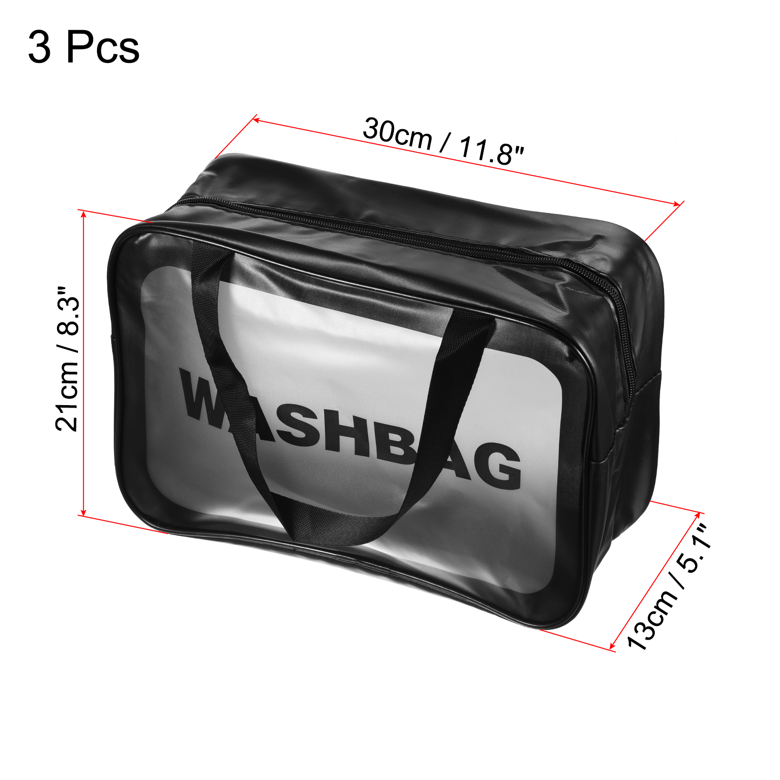 Uxcell 8.3"x11.8"x5.1" PVC Clear Toiletry Bag Makeup Bags with Zipper Handle Black 3 Pack - image 2 of 5