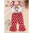 thumbnail image 4 of Musuos Toddler Girl Summer Outfit 6 12 18 24M 3 4Y Cow Head Tie-Up Spaghetti Strap Tank Tops and Flare Pants 2Pcs Clothes Set, 4 of 10