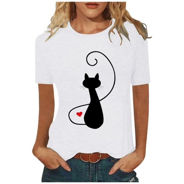 Blusas y camisas con estampado floral de cuello redondo y manga corta informales con estilo para primavera y verano para mujer OAVQHLG3B Store lin121212