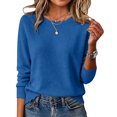 thumbnail image 6 of YHAJDS Pullover Sweaters for Women Solid Color Crew Neck Long Sleeve Lightweight Business Casual Knit Shirts Winter Outfits, 6 of 9