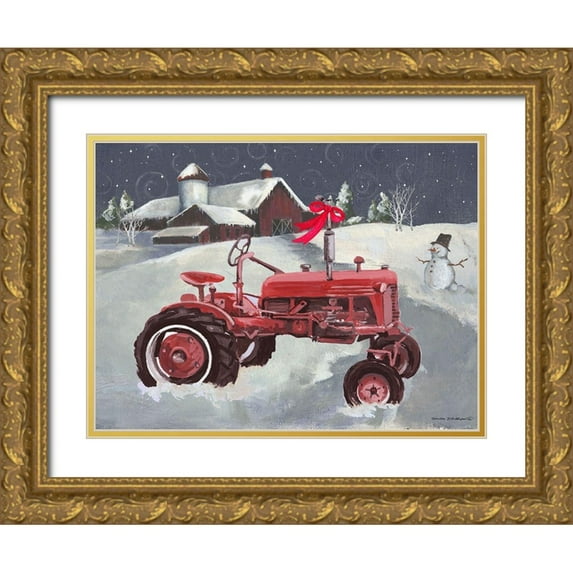 Phillips, Anita 32x25 Gold Ornate Wood Framed with Double Matting Museum Art Print Titled - Old Tractor and Barn