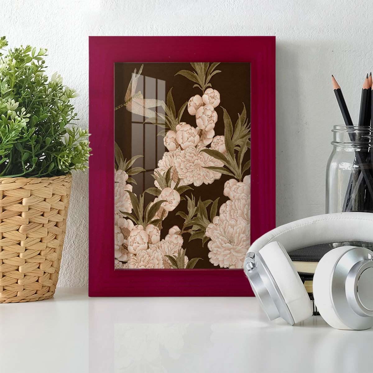 Asian Brocade III - Framed Print w/glass - Cherry Red