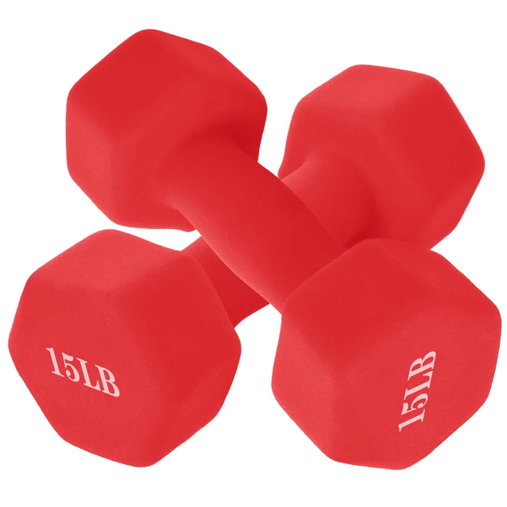 2x New Rubber Barbell Coated Hex Dumbbells PAIR of 15LB Weight Gym TOTAL 30LBS 