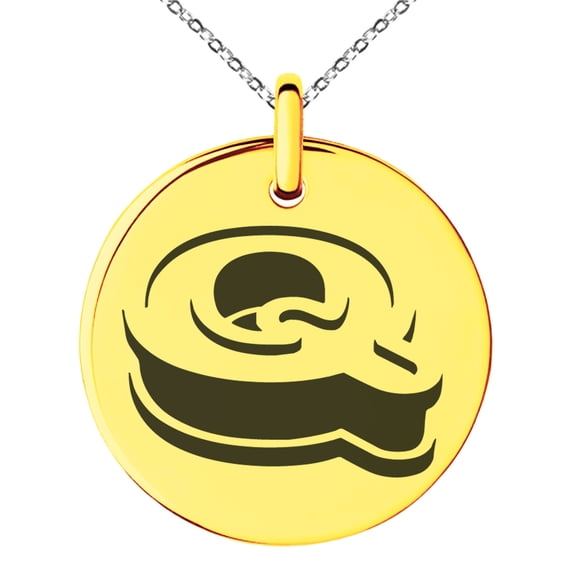 Stainless Steel Letter Q Initial 3D Monogram Engraved Small Medallion Circle Charm Pendant Necklace