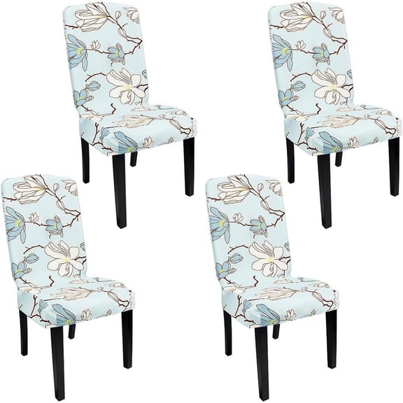 4 Pack Dining Chair Covers Stretch Chair Covers for Dining Room Kitchen Chair Cover Parson Chair Slipcover Removable Chair Seat Protector for Home Room Kitchen Hotel Flower Blue Making DIY