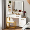 thumbnail image 4 of ModFusion White Dressing Table with Stool, Mirror, Drawers, Adjustable LED Lighting, and Built-In Charging Station, 4 of 11