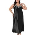 thumbnail image 2 of Agnes Orinda Women's Plus Size Satin Nightgown Silk Spaghetti straps V Neck Sleepwear Lingerie Slips Maxi Nightdress 2X Black, 2 of 6