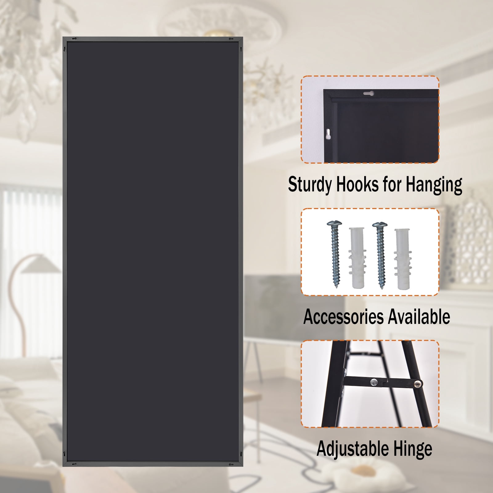 Anyrose 76"x 34" Full Length Mirror Rectangular Floor Standing Mirror Wall Mounted, Black