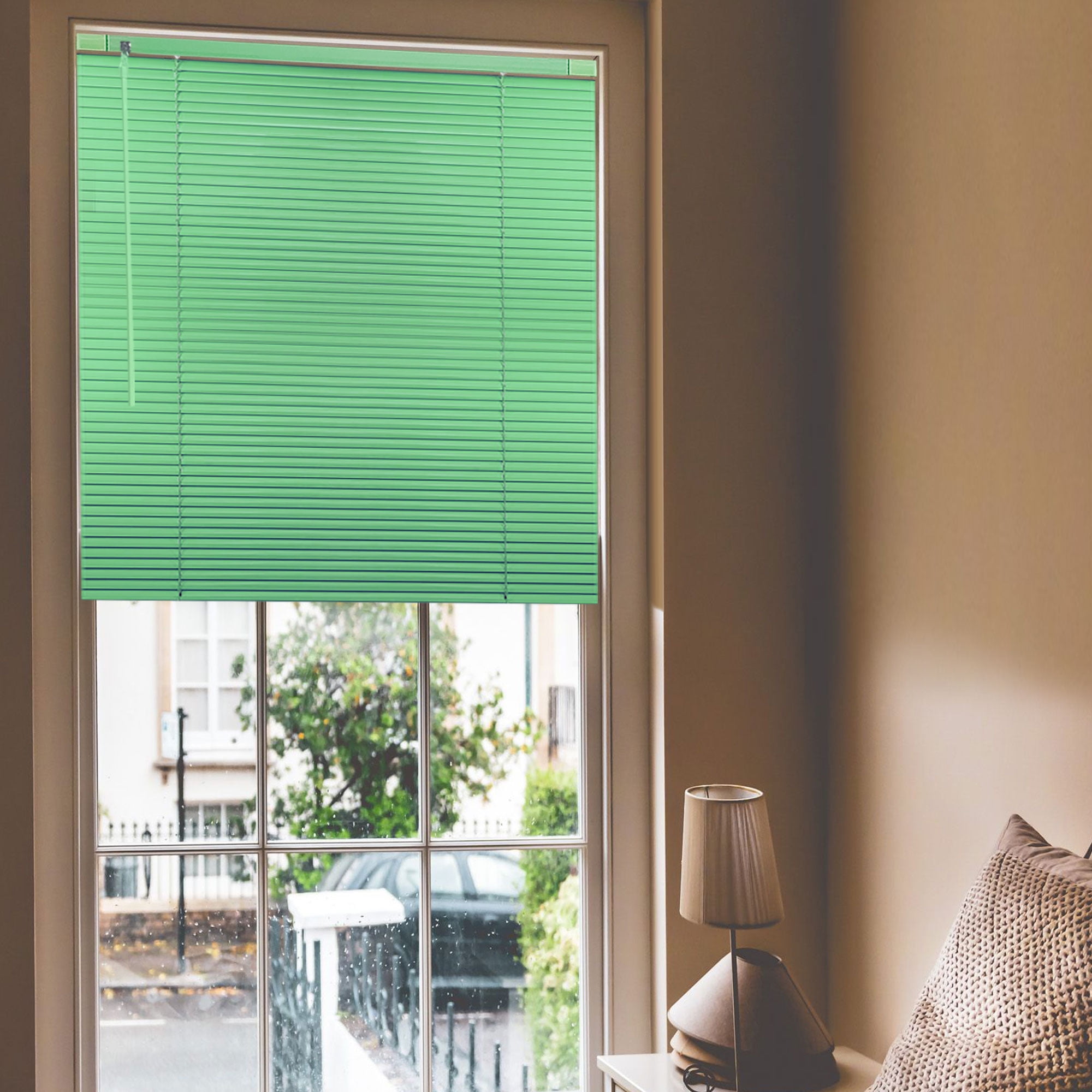 No Tool Cordless Horizontal Window Blinds - Easy Install, Waterproof & Kitchen-Friendly, Perfect for Bathroom, Rental, Nursery & Office-Green-23 1/2"W x 36"L-Custom Size