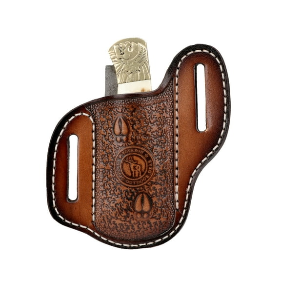 TOURBON Camping Carve Leather Folding Knife Sheath EDC Pouch with Belt Loop ( Knives are not included)