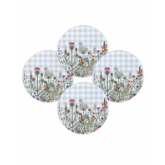 Round Placemats Set of 4 Butterfly Floral Place Mats Washable Woven Placemat Medieval Flowers Leaves Blue Plaid Circle Braided Table Mat for Kitchen Dining Table Party Home Decor 15 Inch