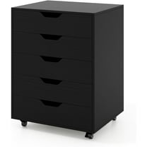 POWERSTONE 5 Drawers Chest Wood Storage Cabinets with Locking Wheels Filing Cabinet Under Desk Storage for Office Home, Black