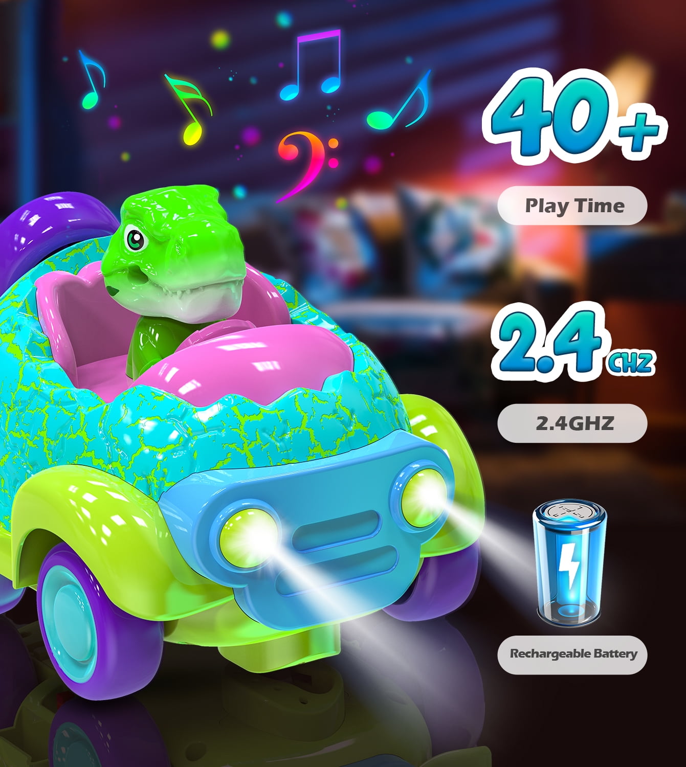Carsky Remote Control Cars for Toddlers, 2 Pack Dinosaur Racing Cars Toys for Kids 2-3 with LED Lights, RC Toys for 2 3 4 5 Year Old Boys Girls, Birthday Gifts Toy for Kids