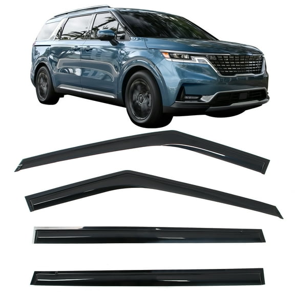 Ikon Motorsports Tape On Window Visors for 2022-2026 Kia Carnival, Mugen Style Smoke Acrylic Deflector Rain Guard 4PCS