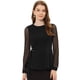 thumbnail image 1 of Blusa de malla transparente de manga larga para mujer con cuello redondo y cinturón de trabajo Negro M, 1 of 4