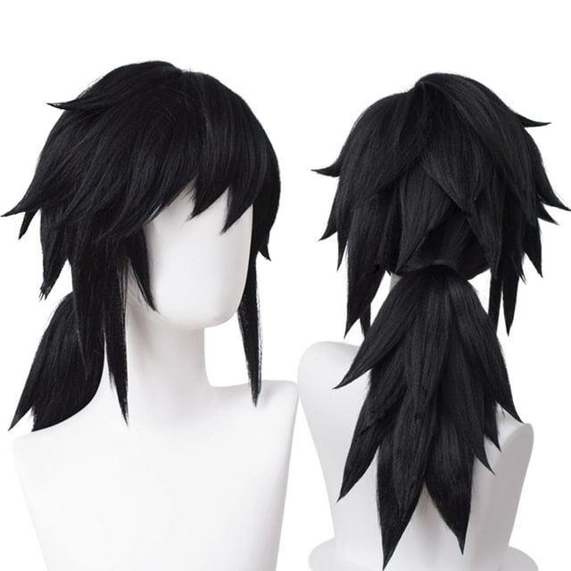 Peluca de cosplay Wiggy Mermaid Giyuu para disfraz de DS, negra para adulto