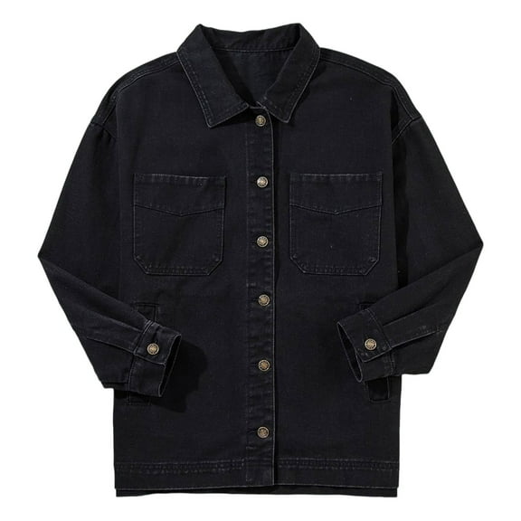 DHFJKG Casual Denim Jacket Solid Color Unisex Fall Long Sleeve Turndown Collar Button Front Pocket Outerwear Coat For Daily Streetwear Versatile Coat