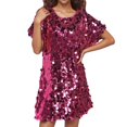 thumbnail image 1 of Robe Courte à Col Rond pour Femmes avec Manches, Robe Aguichant à Paillettes, Robe de Soirée, 1 of 9