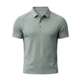 thumbnail image 7 of Men Geometric Embossed Polo Shirt, Cooling Breathable Short Sleeve Lapel Collar 3 Button Business Casual Summer Top Size 3XL Army Green, 7 of 7