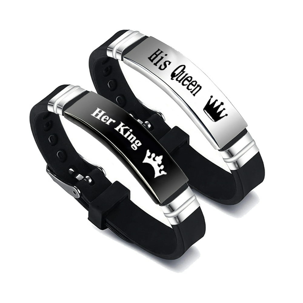 2Pcs His Queen Her King Couples Bracelets Set Crown Silicone Bracelets Gifts for Valentine s Day Anniversary for Men Women Walmart