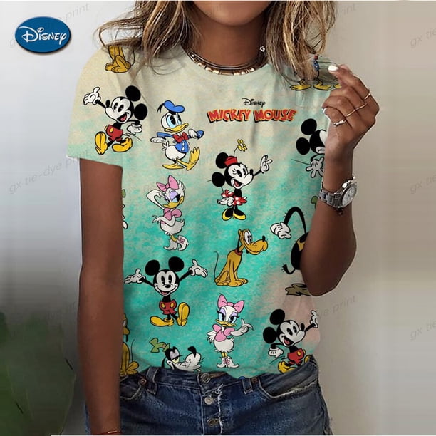 2023 Summer Women's Tee Harajuku Disney Mickey Mouse Print T-Shirts Casual Blouses Everyday Pullovers Female T-Shirt StreetwearXXL Gao Jinjia LED