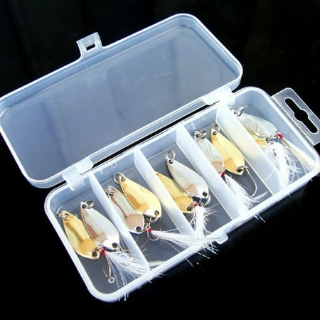 WIFKLSIIPG Lot 10PCS Metal Fishing Lures Bass Spoon Crank Bait Saltwater Tackle Hooks(Gold Silver)