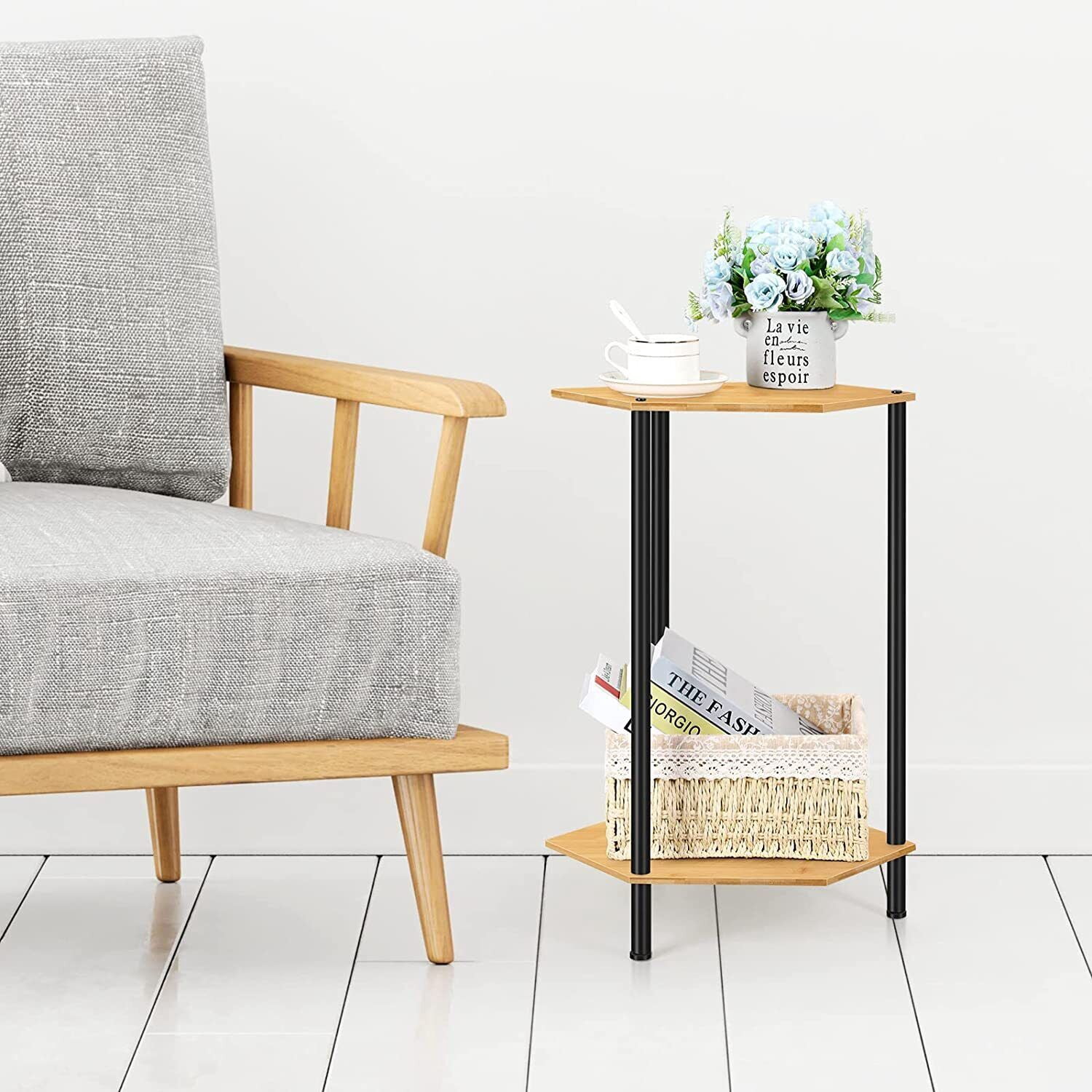 Set of 2 Hexagon End Tables Side Table w/Storage Shelves Bedroom ...