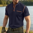 thumbnail image 6 of Henley Short Sleeve Shirt For Men Color Block Casual Contrast Trim Button Placket Tops Cotton Blend Knit Polo Shirt With Chest Pocket For Outdoor Sports And Daily Wear, 6 of 8