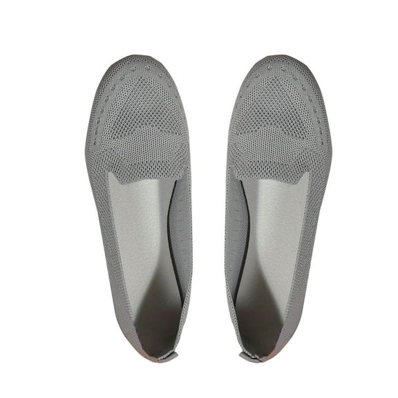 Nrmvnmi Women's Loafers Mesh Knit Shoes Round Toe Low Wedge Comfort Soft Slip on Walking Flats Shoes Gray Mothers Day Gifts