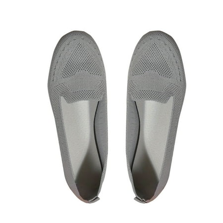 hopeusnice Women s Knitted Slip On Flats Comfortable Breathable Shoes Lightweight Loafers Casual Beach Sneakers Gray 44