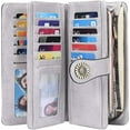 thumbnail image 3 of Cartera gris claro europea y americana Cartera de cuero con Cremallera larga para mujer Cartera de cuero bolso de gran capacidad, 3 of 5