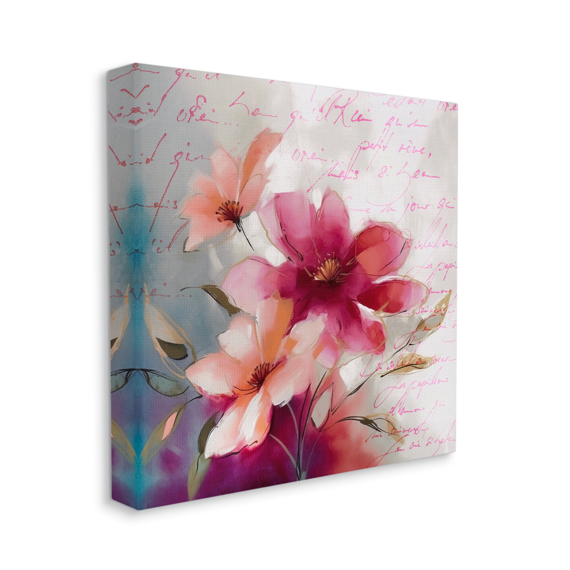 Stupell Industries Pink Vintage Florals Botanical & Floral Painting Gallery Wrapped Canvas Art Print Wall Art, 24 x 24