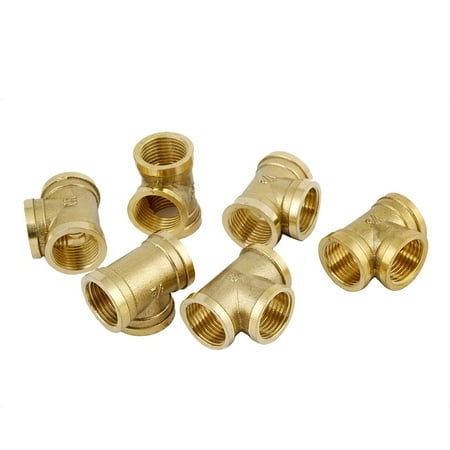 Female Pipe Thread Coupling Unique Bargains 6pcs Brass Pipe Fitting 19mm 1/2 PT Female Thread T Type Equal Tee Coupling ()