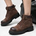 thumbnail image 3 of Women Platform Combat Ankle Boots Lace up Wide Toe Box Slip on Chunky Motorcycle Booties Vintage Distressed Fall Winter Footwear Brown Size 7.5, 3 of 5
