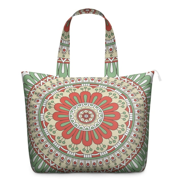 Healing Ornament Mala Duffel Trippy Artistic Abstract Weekender Bag with Geometric Design, Meditation Space Focused