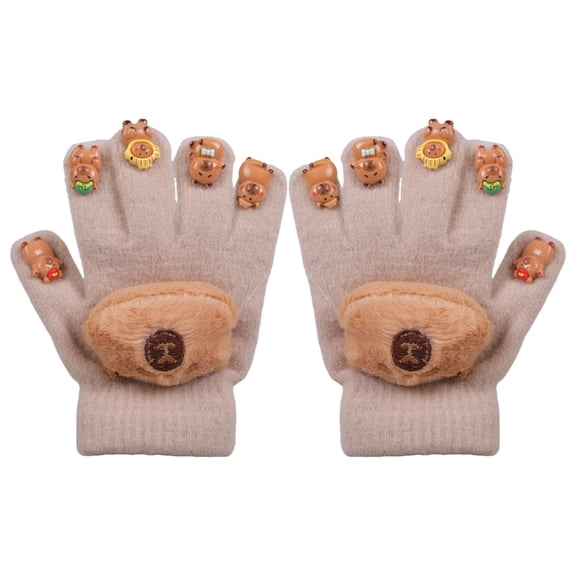 lanema Adorable Capybara Design Soft Gloves For Children Cold Weather Cycling Skiing