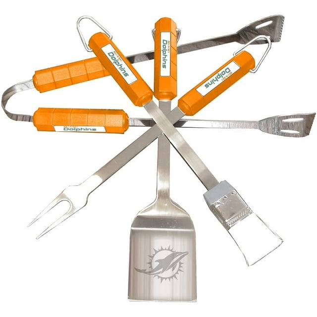 Ensemble de BBQ Miami Dolphins Logo de l'Équipe de Football NFL Spatule Tongs Fourchette Brosse