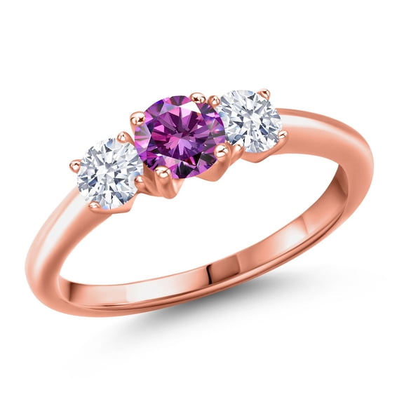 Gem Stone King 18K Rose Gold Plated Silver Fancy Purple Zirconia and White Zirconia Engagement Ring for Women | 0.96 Cttw | Round 5MM | Gemstone Birthstone | Size 5