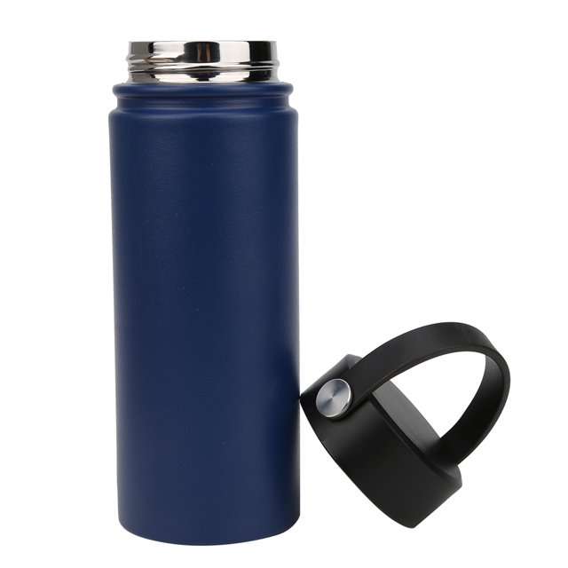 Taza de vacío de doble capa de acero inoxidable 304, taza de café con mango de vidrio para agua al aire libre, color azul esmerilado, 500ml