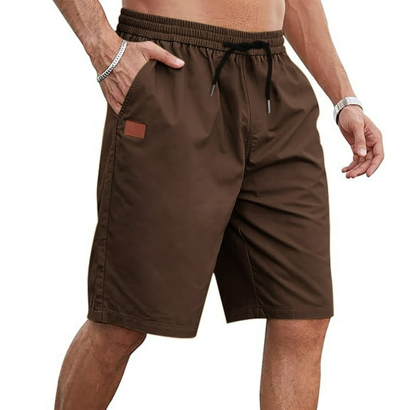 Nebwoak Mens Shorts Casual- Summer Relaxed Fit Beach Drawstring Elastic Waist Cotton Shorts with Pockets Brown Size 2XL