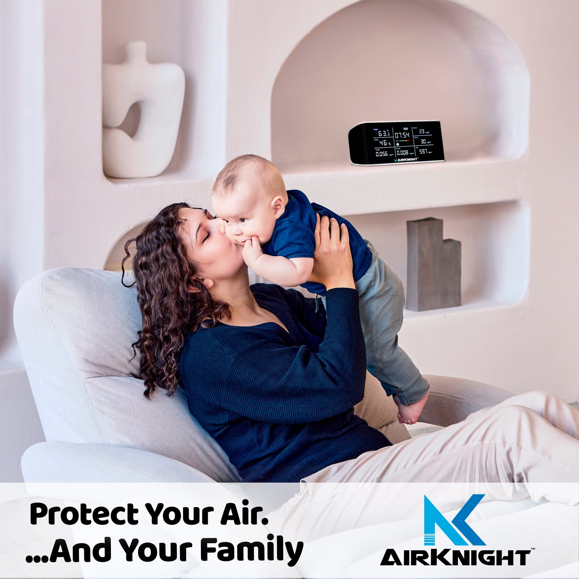 AIRKNIGHT 9-In-1 Indoor Air Quality Monitor Indoor Portable CO2 Monitor, VOC Sensor, Formaldehyde Detector, AQI, PM2.5 + 4 More Home Monitoring, Air Quality Tester – Confined Space Clean Air Monitor
