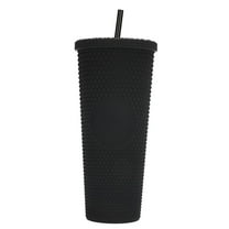 Happon 24 Oz Matte Studded Plastic Tumbler with Leak Proof Lid and Reusable Straw Water Cup Travel Mug Coffee Ice Water Bottle Double Walled Insulated Cups BPA Free (Black)