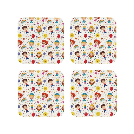

Fuzoiu Childrens Party Print Leather Coasters Set Drink Coasters Set of 4 for Tabletop Protection Durable PVC Coasters Home Décor and Housewarming Gift-Square